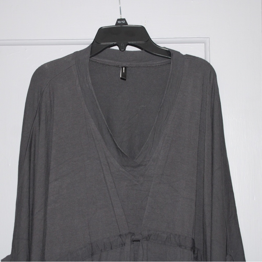 Kedem Sasson Gray Midi Dress Balloon Style Short Sleeve Plus Size OS